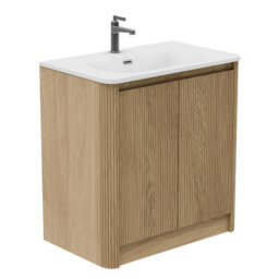 Plum&clay Isla Ribbed Fluted Oak Wood Freestanding Bathroom Vanity Unit & White Basin Set (W)800mm - thumbnail 1