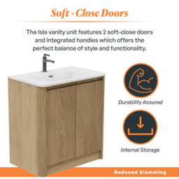 Plum&clay Isla Ribbed Fluted Oak Wood Freestanding Bathroom Vanity Unit & White Basin Set (W)800mm - thumbnail 4