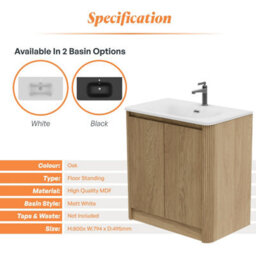 Plum&clay Isla Ribbed Fluted Oak Wood Freestanding Bathroom Vanity Unit & White Basin Set (W)800mm - thumbnail 5