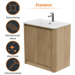 Plum&clay Isla Ribbed Fluted Oak Wood Freestanding Bathroom Vanity Unit & White Basin Set (W)800mm - thumbnail 6