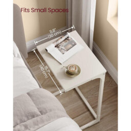 Songmics C-Shaped End Table, Industrial Metal Frame Side Table, Sofa Bedside Furniture, Cream White - thumbnail 3