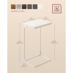 Songmics C-Shaped End Table, Industrial Metal Frame Side Table, Sofa Bedside Furniture, Cream White - thumbnail 2