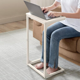 C-Shaped End Table, Industrial Metal Frame Side Table, Sofa Bedside Furniture, Cream White