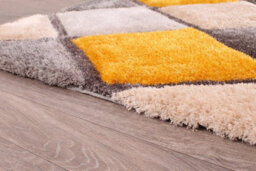 Diamond Ochre Shaggy Geometric Optical Modern Sparkle Rug For Living Room And Bedroom-80Cm X 150Cm - thumbnail 3