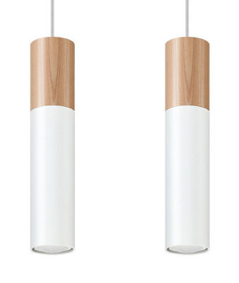Luminosa Lighting Luminosa Pablo Twin Hanging Pendant Light White, Natural Wood Gu10 - image 1