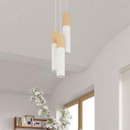 Luminosa Lighting Luminosa Pablo Twin Hanging Pendant Light White, Natural Wood Gu10 - thumbnail 8