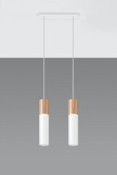 Luminosa Lighting Luminosa Pablo Twin Hanging Pendant Light White, Natural Wood Gu10 - thumbnail 2