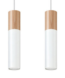 Luminosa Lighting Luminosa Pablo Twin Hanging Pendant Light White, Natural Wood Gu10