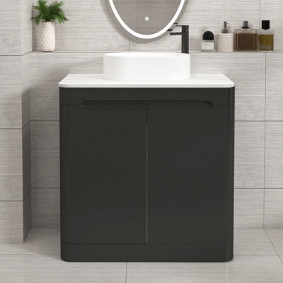 Royal Bathrooms Venice 800mm Matt Nocturne Black Freestanding Bathroom Countertop Vanity Unit 2 Door With Peak Basin - image 1