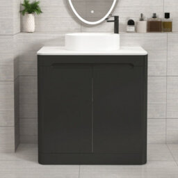 Royal Bathrooms Venice 800mm Matt Nocturne Black Freestanding Bathroom Countertop Vanity Unit 2 Door With Peak Basin - thumbnail 1