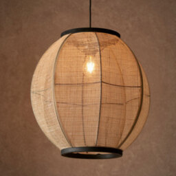 Luminosa Lighting Luminosa Zaire Single Pendant Ceiling Lamp, Natural Linen, Matt Black - thumbnail 2