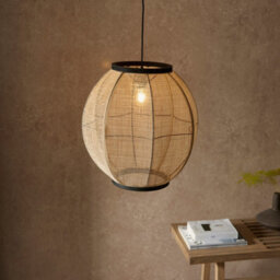 Luminosa Lighting Luminosa Zaire Single Pendant Ceiling Lamp, Natural Linen, Matt Black - thumbnail 5