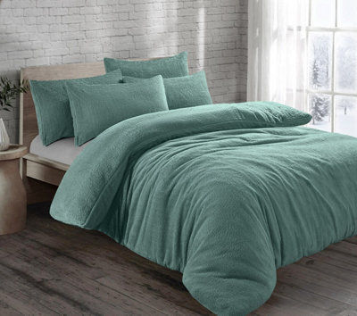 Homes & Linen Teddy Fleece Duvet Cover Set With Pillow Case Thermal Fleece Warm Cosy Soft Fur Teddy Bedding Duvet Cover Set