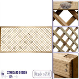 Premier Garden Supplies Elite Diamond Wooden Trellis Panel 6Ft X 3Ft (3 Pack) Standard Lattice Fencing Topper For Climbing Plant Support