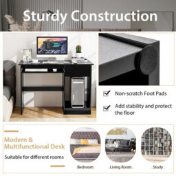 Costway Wooden Computer Desk With Pull-Out Keyboard Tray Black Office Desk - thumbnail 9