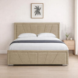 Naples Cream Upholstered Sunrise King Size Bed Frame, Modern Luxury Floor-Standing Headboard & Footboard