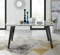 Furniturebox Andria Black Leg Marble Effect Dining Table And  6 Grey Velvet Milan Black Leg Chairs - thumbnail 3
