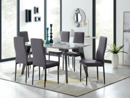 Furniturebox Andria Black Leg Marble Effect Dining Table And  6 Grey Velvet Milan Black Leg Chairs - thumbnail 1