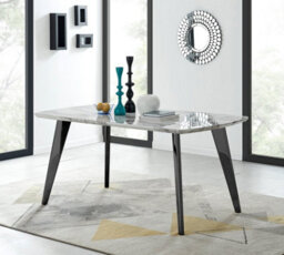 Furniturebox Andria Black Leg Marble Effect Dining Table And  6 Grey Velvet Milan Black Leg Chairs - thumbnail 2