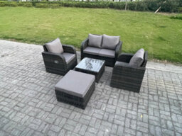 Fimous Wicker Pe Rattan Garden Furniture Set Outdoor Lounge Sofa Set With Love Sofa Square Coffee Table Big Footstool - thumbnail 1