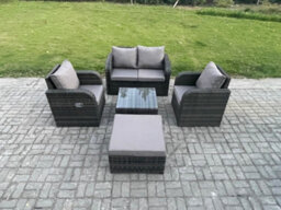 Fimous Wicker Pe Rattan Garden Furniture Set Outdoor Lounge Sofa Set With Love Sofa Square Coffee Table Big Footstool - thumbnail 2