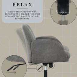 Xample Henredon Murphy Fabric Office Chair In Grey Boucle Upholstery, Adjustable Height & Recline, Tilt Control, Carpet Casters - thumbnail 6