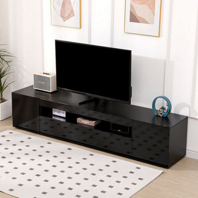 "MMT Funiture Designs Black 200Cm Black Tv Stand With Led Lights, Soundbar Shelf, Fits 90"" Tv, Modern Design" - image 1
