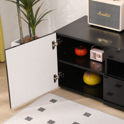 "MMT Funiture Designs Black 200Cm Black Tv Stand With Led Lights, Soundbar Shelf, Fits 90"" Tv, Modern Design" - thumbnail 5