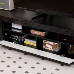 "MMT Funiture Designs Black 200Cm Black Tv Stand With Led Lights, Soundbar Shelf, Fits 90"" Tv, Modern Design" - thumbnail 6