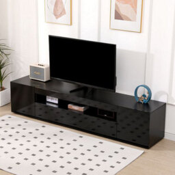 "MMT Funiture Designs Black 200Cm Black Tv Stand With Led Lights, Soundbar Shelf, Fits 90"" Tv, Modern Design"