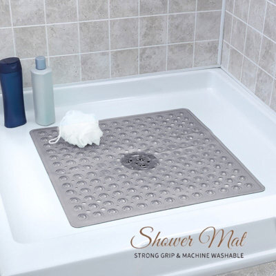 Ameha Grey Shower Bath Mat Non Slip Anti Mould - 53X53Cm Square Strong Suction Cups Grip & Drain Holes Pvc Shower Mats - image 1