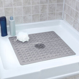 Ameha Grey Shower Bath Mat Non Slip Anti Mould - 53X53Cm Square Strong Suction Cups Grip & Drain Holes Pvc Shower Mats - thumbnail 3