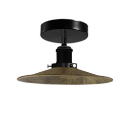 Brushed Brass Industrial Semi Flush Ceiling Light Metal Lampshade 22Cm E27 Fixture Without Bulb