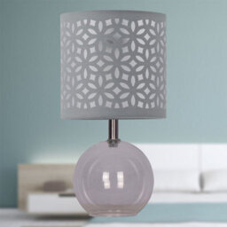 First Choice Lighting Set Of 2 Buck - Clear Glass Globe Table Lamps With Grey Cut Outshade - thumbnail 5