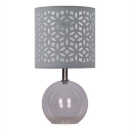 First Choice Lighting Set Of 2 Buck - Clear Glass Globe Table Lamps With Grey Cut Outshade - thumbnail 2