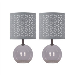 First Choice Lighting Set Of 2 Buck - Clear Glass Globe Table Lamps With Grey Cut Outshade - thumbnail 1