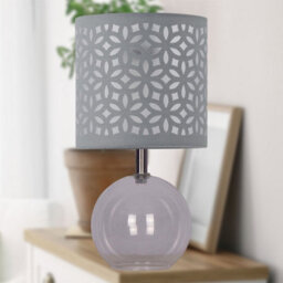 First Choice Lighting Set Of 2 Buck - Clear Glass Globe Table Lamps With Grey Cut Outshade - thumbnail 4