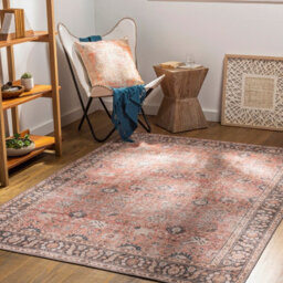 Livabliss Colin-Washable Brown Orange Grey Traditionnal Vintage Boho Living Dining Rug 200 X 275 Cm Easy Care, Non Shedding - thumbnail 2