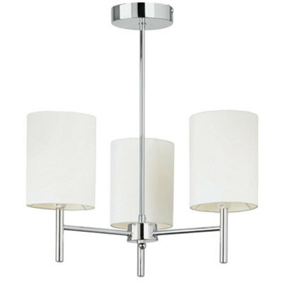 Semi Flush Ceiling Light Chrome & White Silk Shade Modern 3 Bulb Pendant Lamp - image 1
