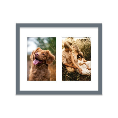10X8 Inch 2 Opening Photo Collage Frame, Display Two 6X4 Inch Photos, Multi Aperture Family Picture Frame, Grey - image 1