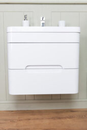 Rinse Bathrooms 600mm Wall Hung Basin Vanity Unit Gloss White Double Soft Close Drawer 1 Tap Hole Sink Bathroom Toilet Furniture - thumbnail 1