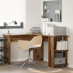 Berkfield Corner Desk With Storage Old Wood 140X113,5X75Cm - thumbnail 1