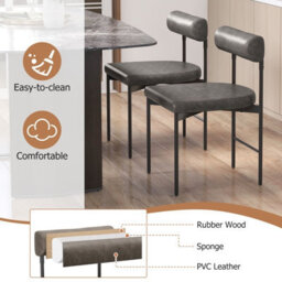 Gainoom Grey Dining Chair Set Of 2 Faux Leather Upholstered Kitchen Side Chair - thumbnail 6