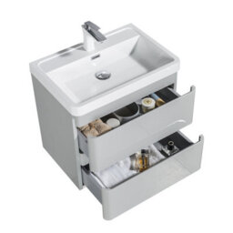 Plum&clay Marvel Wall Hung Bathroom Vanity Unit In Light Grey Gloss With Ceramic Basin (W)600mm - thumbnail 3