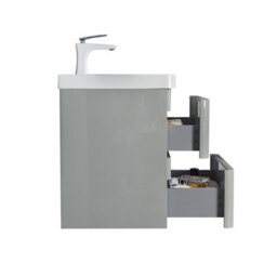 Plum&clay Marvel Wall Hung Bathroom Vanity Unit In Light Grey Gloss With Ceramic Basin (W)600mm - thumbnail 4
