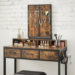 Songmics Vasagle Dressing Table With Mirror And Stool, Vanity Table With Tri-Fold Mirror, 3 Drawers, Makeup Desk, Rustic Brown And Black - thumbnail 6