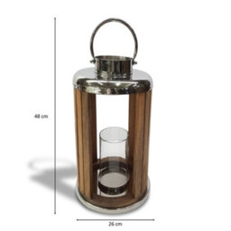 Rustic Mango Wood Stainless Steel Lantern Glass Hurricane Candle Holder 48Cm - thumbnail 5