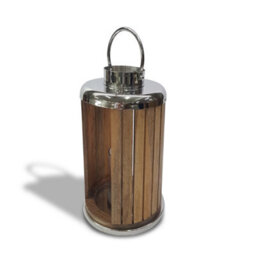 Rustic Mango Wood Stainless Steel Lantern Glass Hurricane Candle Holder 48Cm - thumbnail 2