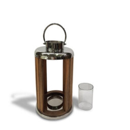 Rustic Mango Wood Stainless Steel Lantern Glass Hurricane Candle Holder 48Cm - thumbnail 4