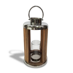 Rustic Mango Wood Stainless Steel Lantern Glass Hurricane Candle Holder 48Cm - thumbnail 1